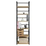 BukkitBow wandplank boekenrek met zes lagen, metalen rek voor ruime en stabiele opslag, afmetingen 50x30x176 cm.