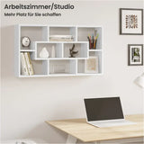 BukkitBow wandplank en kast met 8 vakken, gemaakt van stevig hout, hangend boekenrek, afmetingen 85x48x16 cm.