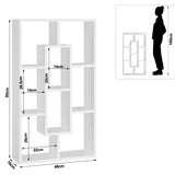 BukkitBow wandplank en kast met 8 vakken van stevig hout, hangend boekenrek, afmetingen 85x48x16cm, modern en functioneel.