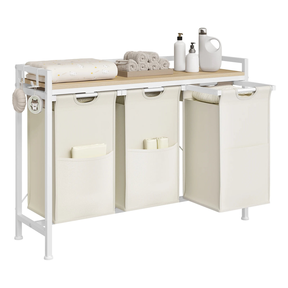 BukkitBow wasmand met 2/3 opbergvakken, uitschuifbaar en afneembaar, metalen frame, industrieel design voor badkamer en slaapkamer