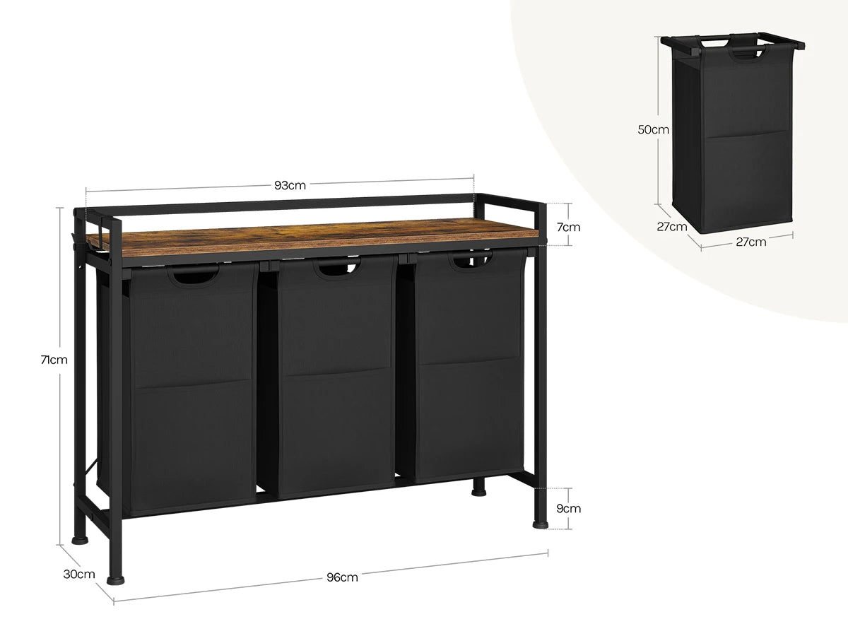 BukkitBow wasmand met 2/3 opbergvakken, uitschuifbaar en afneembaar, industrieel metalen frame, geschikt voor badkamer en slaapkamer.