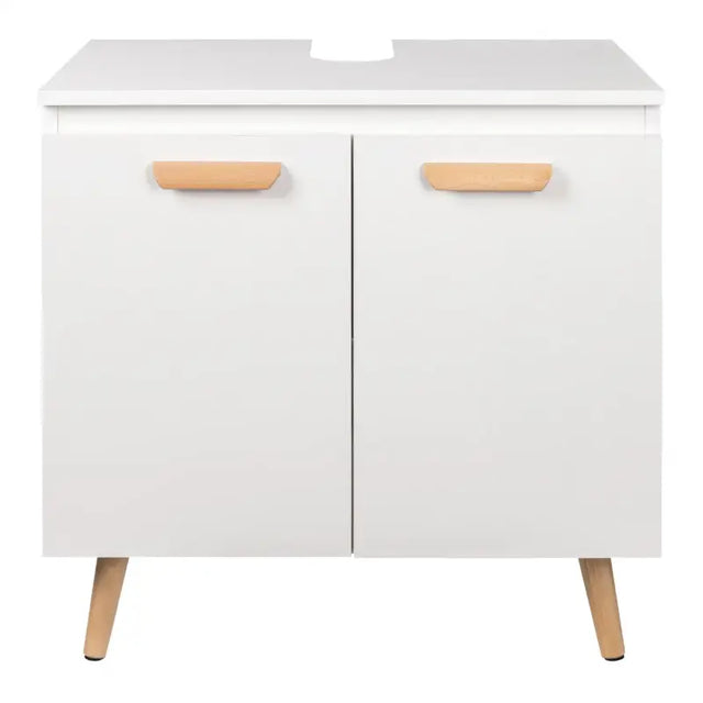 BukkitBow badkamermeubel met wastafel kast, houten poten, sifon uitsparing, vochtbestendig, 60x40x60.5 cm, modern design