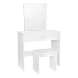 Witte BukkitBow kaptafel met grote make-up spiegel, grote lade en kruk, afmetingen 39x82x75 cm, elegante en functionele meubelstuk