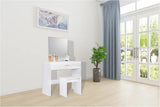 BukkitBow witte kaptafel met grote make-up spiegel, ruime lade en kruk, afmetingen 39x82x75 cm, elegant meubel voor beauty en make-up