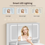 Witte BukkitBow kaptafel met LED-spiegel en verborgen sieradenkast, elegant meubel met spiegel en opbergruimte.