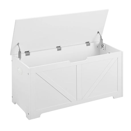 BukkitBow witte opbergbank met veiligheidsscharnieren, 100x47x40 cm, 76L, houten opbergruimte voor tuin of kantoor