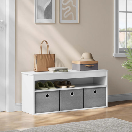 Witte schoenenbank van BukkitBow met drie laden en opbergruimte, multifunctionele halbank voor schoenen en accessoires