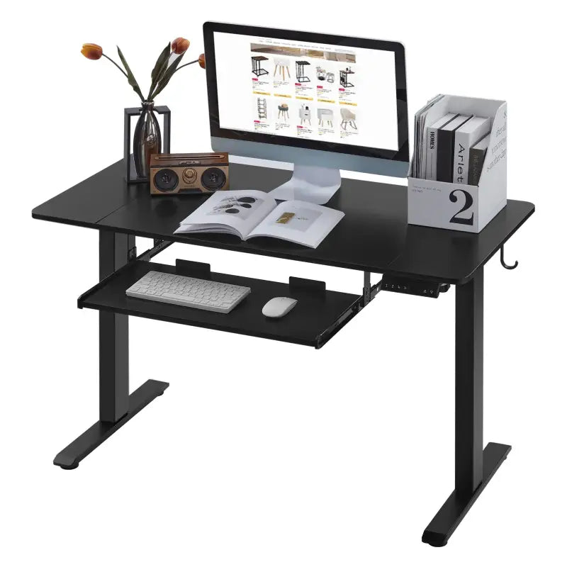 BukkitBow zit-sta bureau met verstelbare hoogte, 2 motoren, toetsenbord lade en anti botsing, geschikt voor ergonomisch werken