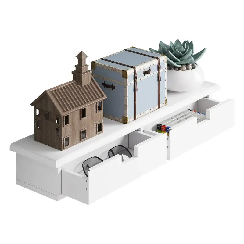 BukkitBow zwevende wandboekenplank met 2 laden voor cd's en dvds, afmeting 65x10x15 cm, moderne muurdecoratie