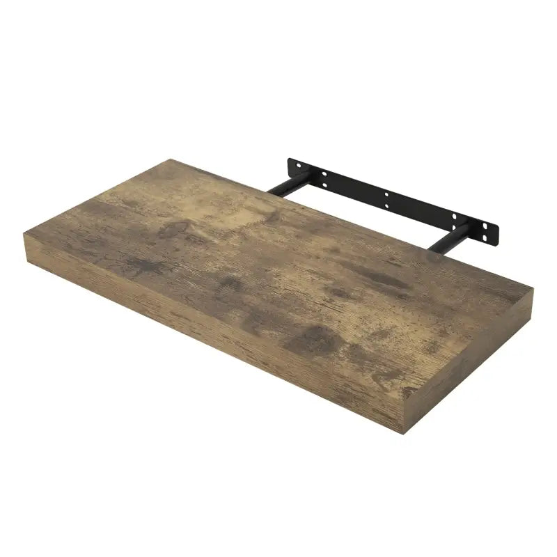 BukkitBow zwevende boekenplank in rustiek bruin hout, 25-120cm, muurmontage, 10 kg draagvermogen, geschikt voor boeken en decor.