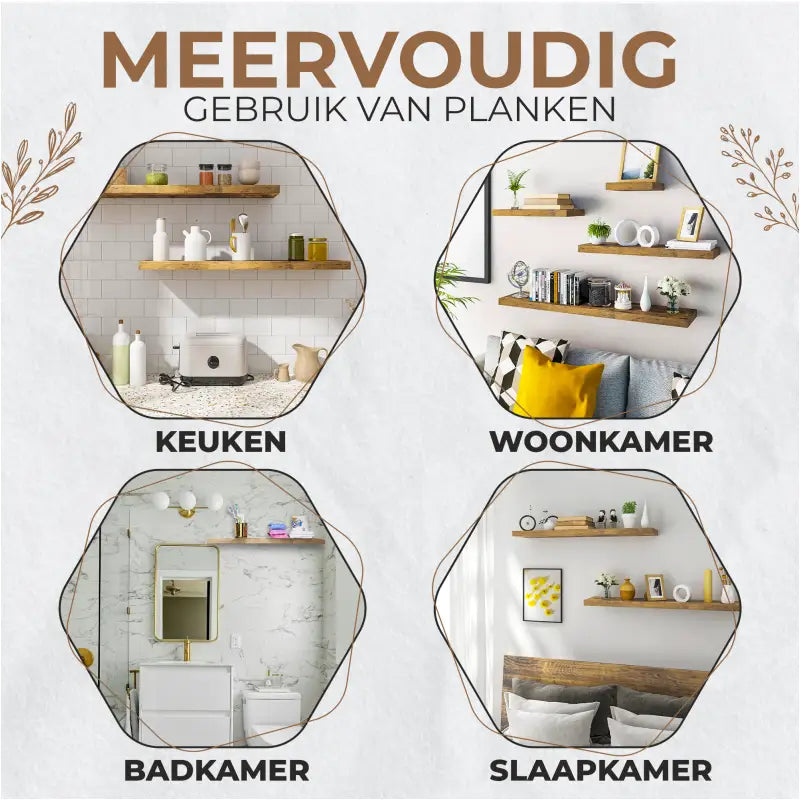 BukkitBow zwevende houten boekenplank met 10 kg draagvermogen, diverse maten, muurmontage, rustiek bruin hout, voor boeken en decor.