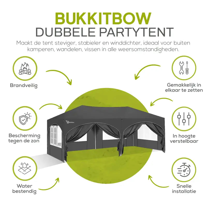 BukkitBow - Dubbele Partytent met Zijwanden – Opvouwbare