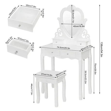 BukkitBow - Kaptafel / Make-up Tafel met Kruk en Hart