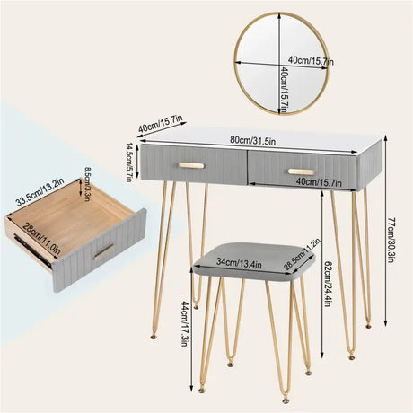 BukkitBow - Stijlvolle Kaptafel Set met Spiegel en Kruk